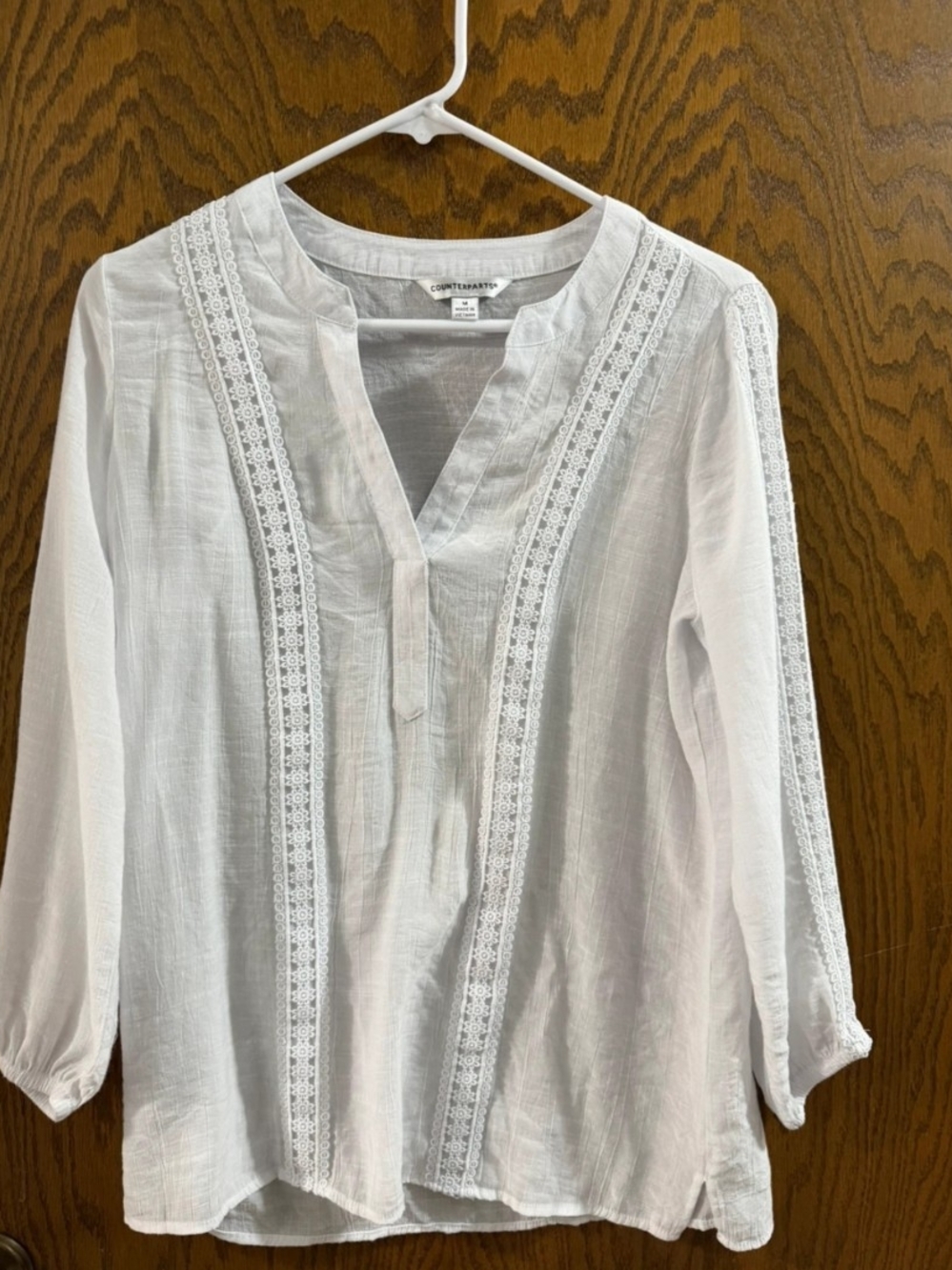Counterparts Women's White Boho 3/4 Sleeve Peasant Top